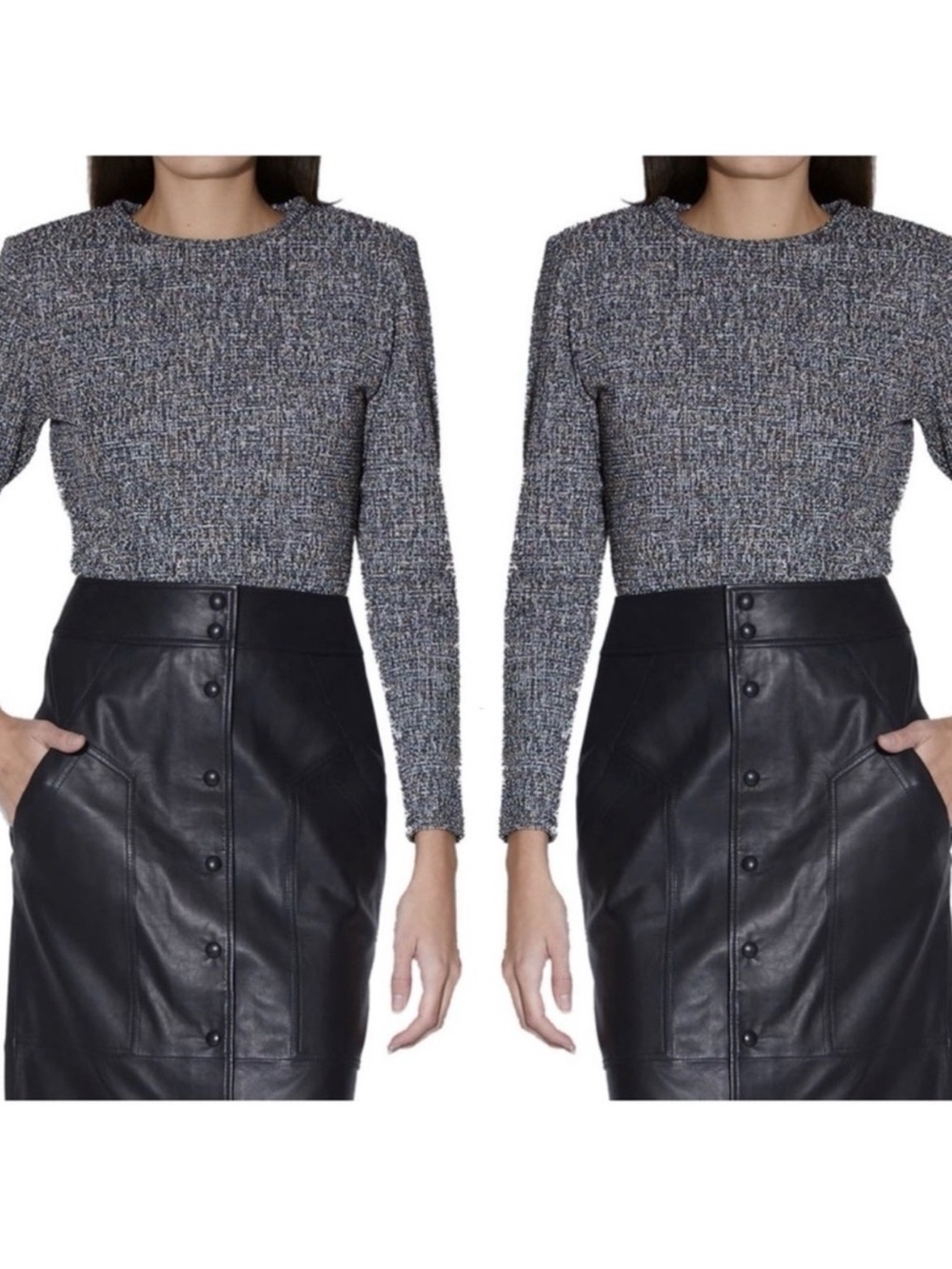 NWT Walter Baker Gray Tweed Bodysuit Medium Long Sleeve Shoulder Pad Statement